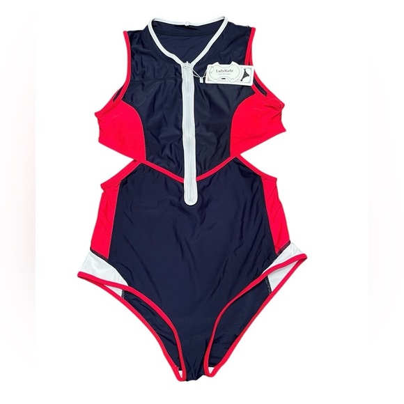 LafyKoly Red/White/Blue Side Cut Out Monokini Size XL (US 10-12) - Picture 5 of 14
